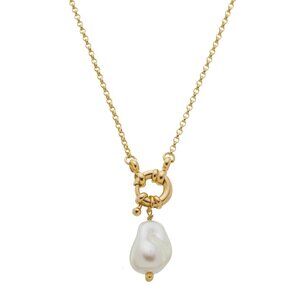 18k Gold Plated Pearl Necklace with Front Clasp